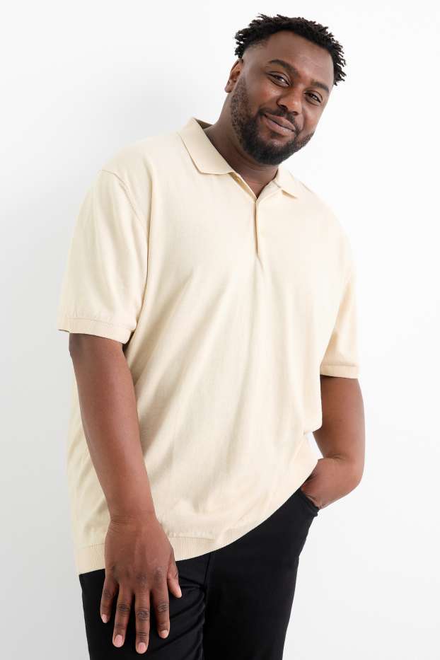 Herren - Strick-Poloshirt - beige