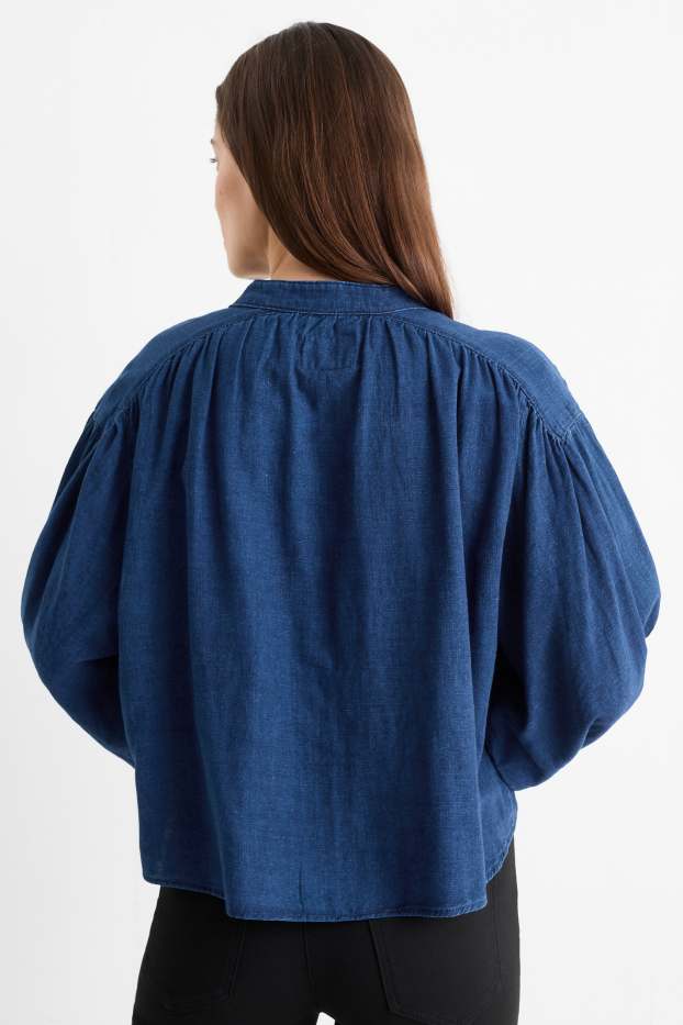 Damen - Bluse - Jeans-Look - dunkeljeansblau
