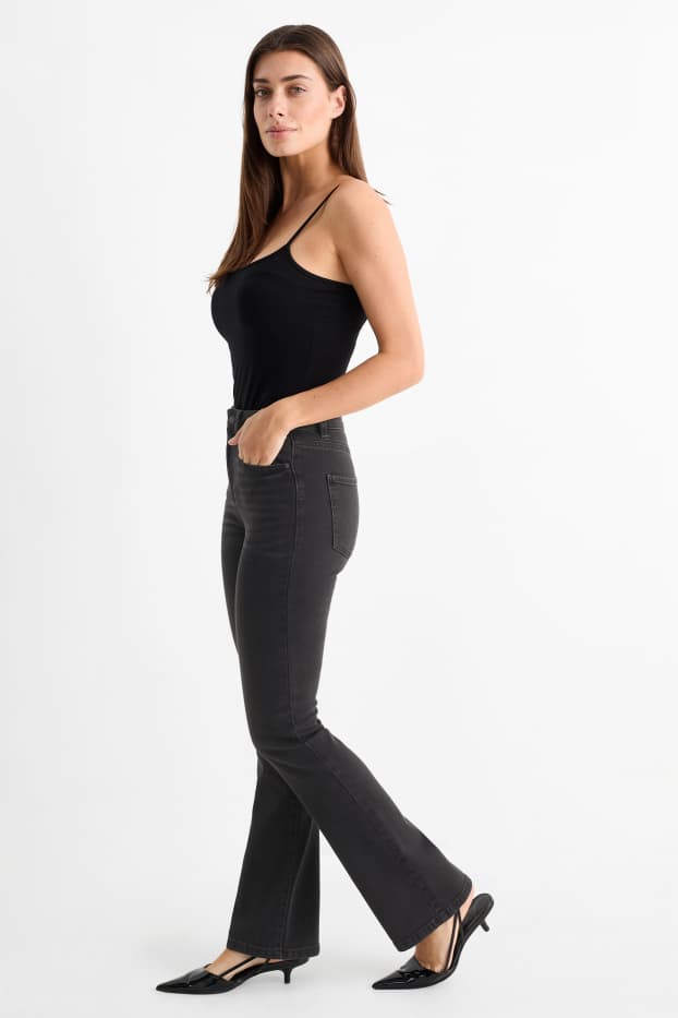 Women - Bootcut jeans - high waist - denim-dark gray