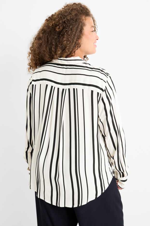 Damen - Bluse - gestreift - weiss / schwarz