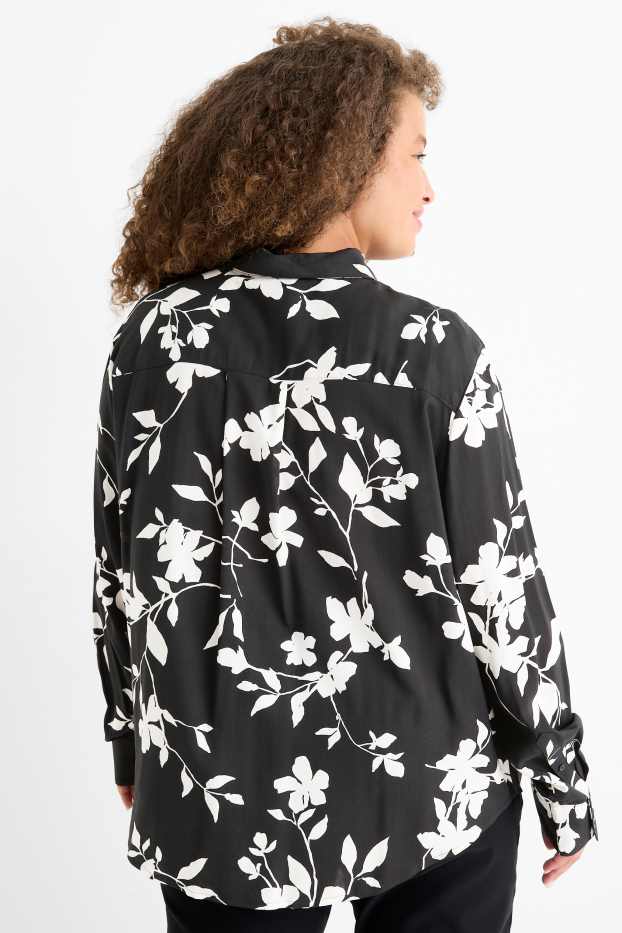 Mujer - Blusa - de flores - negro / blanco