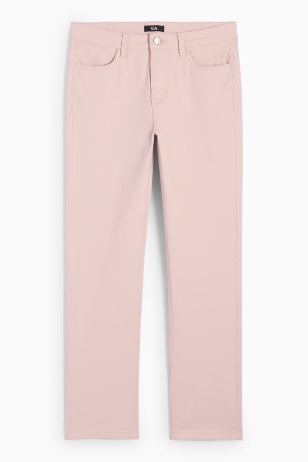 Dámské - Plátěné kalhoty - high waist - slim fit - růžová