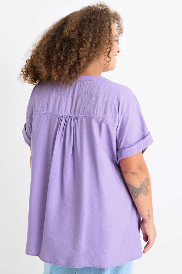 Dames - Blouse met V-hals - met structuur - paars