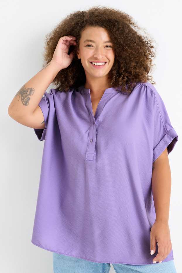 Dames - Blouse met V-hals - met structuur - paars