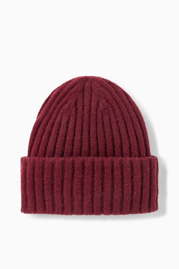 Femei - Căciulă tricotată - reiată - bordo