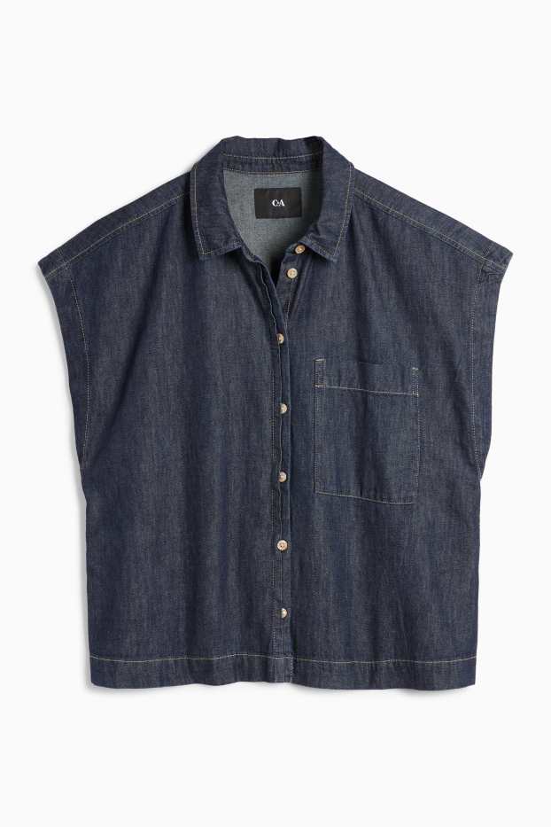 Women - Denim blouse top - black