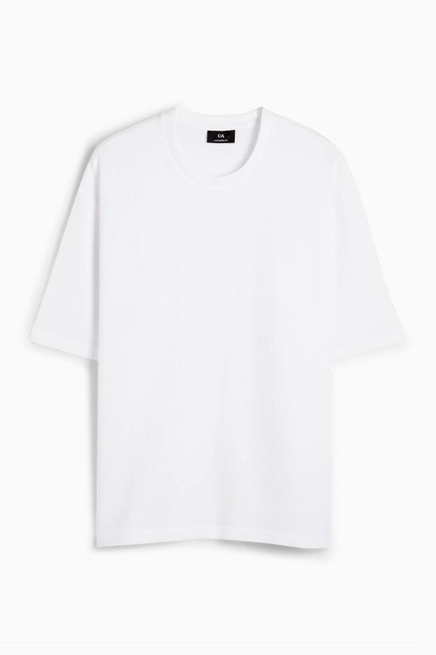 Herren - T-Shirt - Oversized - gerippt - weiß