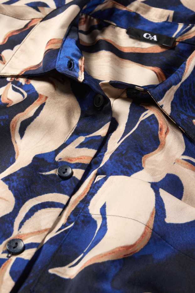 Women - Satin blouse - floral - blue / beige