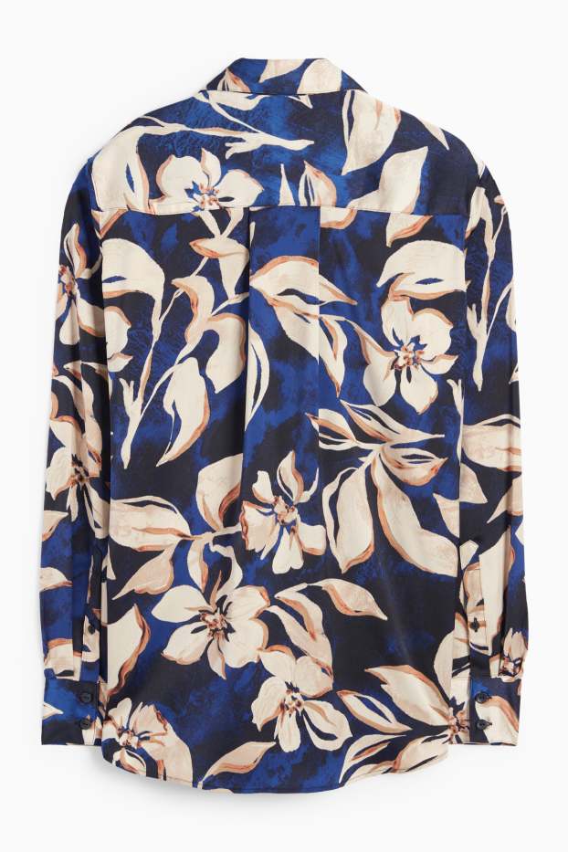 Women - Satin blouse - floral - blue / beige