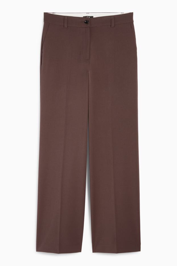 Women - Cloth trousers - low waist - wide leg - dark brown