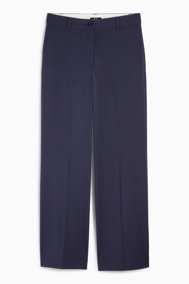 Women - Cloth trousers - low waist - wide leg - dark blue