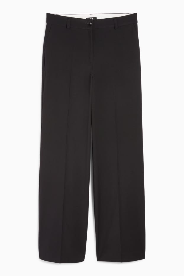 Women - Cloth trousers - low waist - wide leg - black