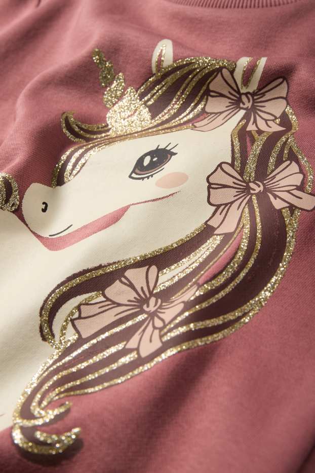 Kinder Mädchen - Einhorn - Sweatshirt - Glanz-Effekt - dunkelrosa
