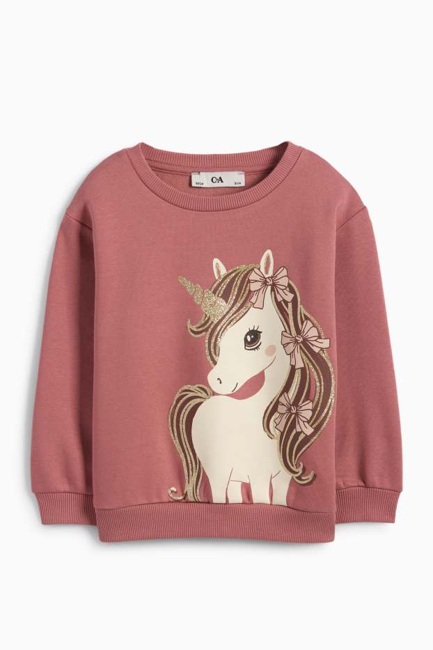 Kinder Mädchen - Einhorn - Sweatshirt - Glanz-Effekt - dunkelrosa