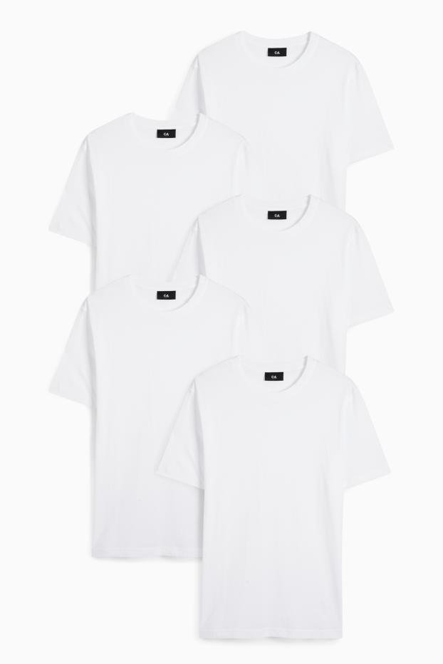 Herren - Multipack 5er - T-Shirt - Regular Fit - weiss