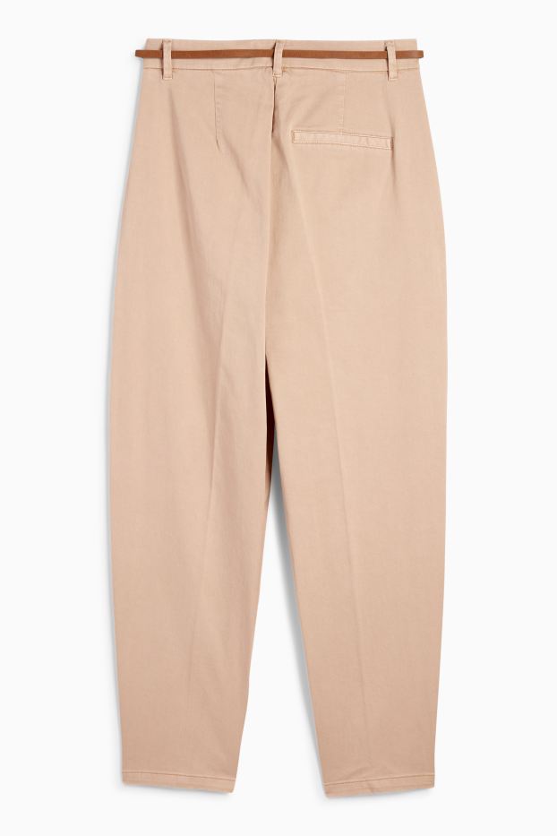 Dames - Pantalon met riem - high waist - barrel leg - beige
