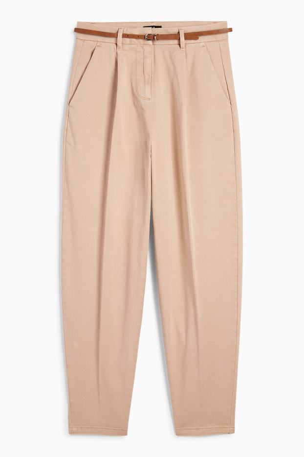 Dames - Pantalon met riem - high waist - barrel leg - beige