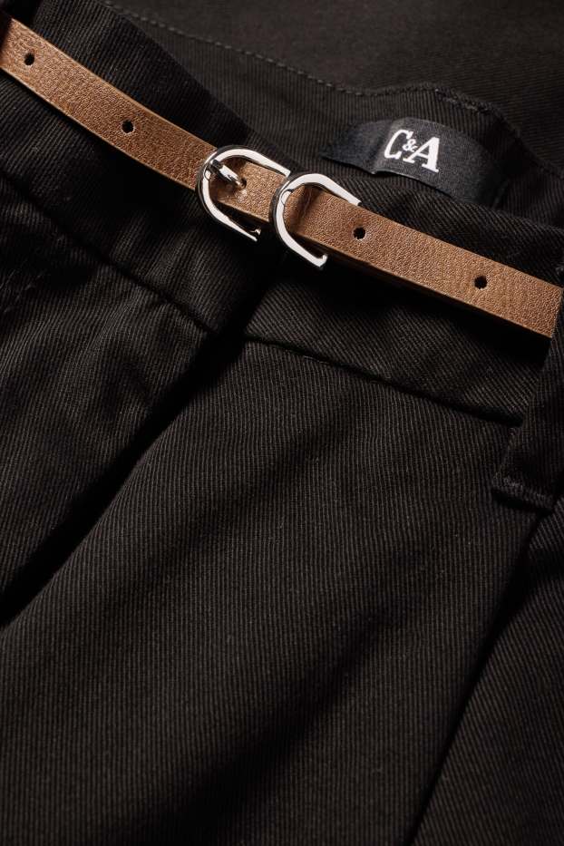 Damen - Stoffhose mit Gürtel - High Waist - Barrel Leg - schwarz