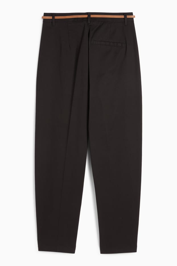 Damen - Stoffhose mit Gürtel - High Waist - Barrel Leg - schwarz