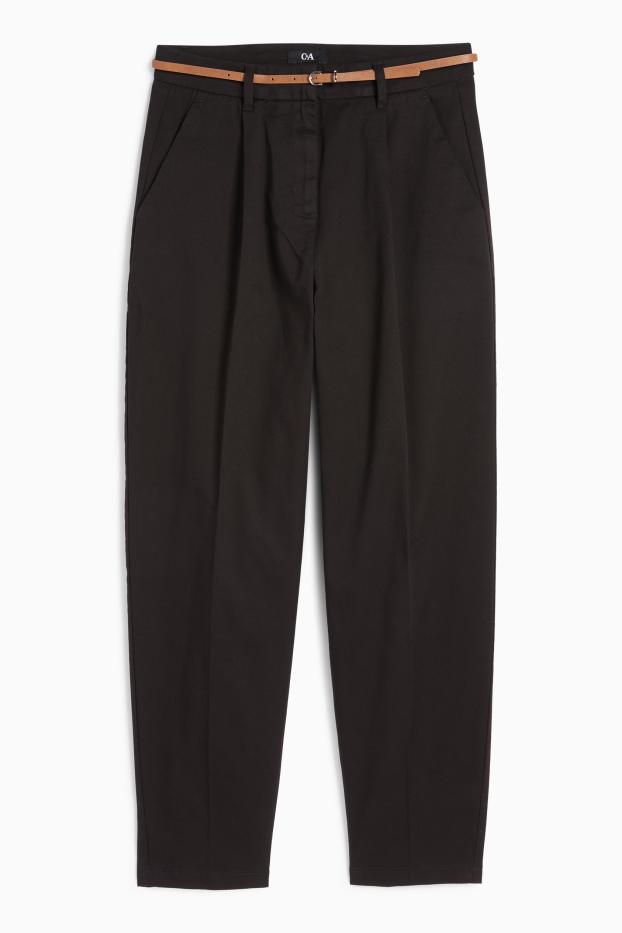 Damen - Stoffhose mit Gürtel - High Waist - Barrel Leg - schwarz