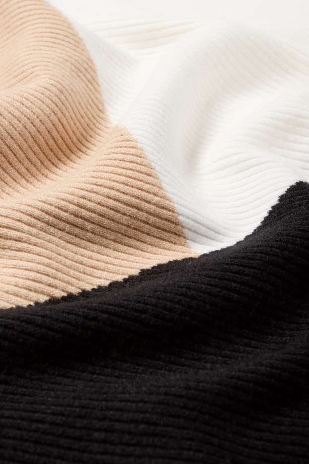 Damen - Pullover - gerippt - weiß / beige