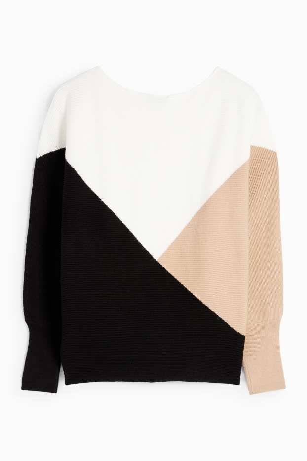 Damen - Pullover - gerippt - weiß / beige