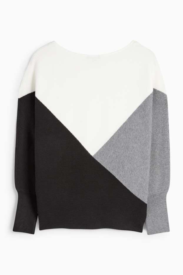 Donna - Maglione - a coste - nero / bianco