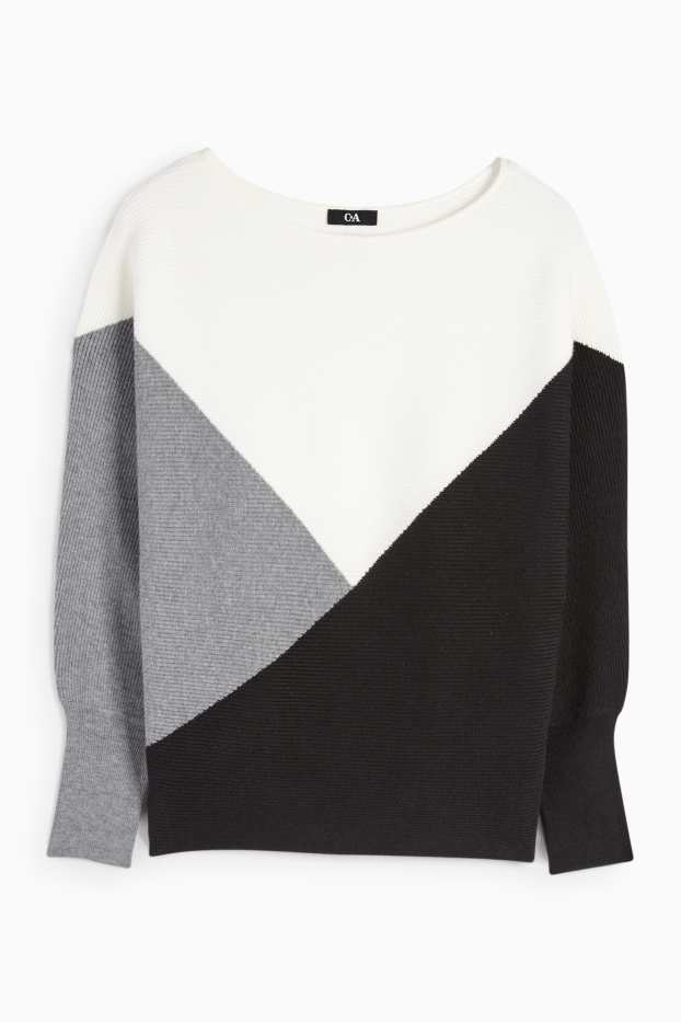 Donna - Maglione - a coste - nero / bianco