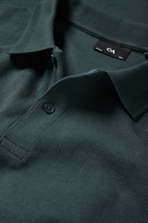 Men - Knitted polo shirt - regular fit - textured - dark green