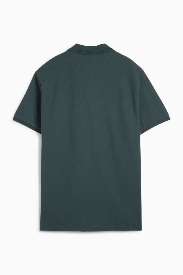 Men - Knitted polo shirt - regular fit - textured - dark green