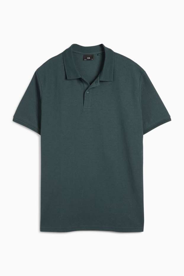 Men - Knitted polo shirt - regular fit - textured - dark green