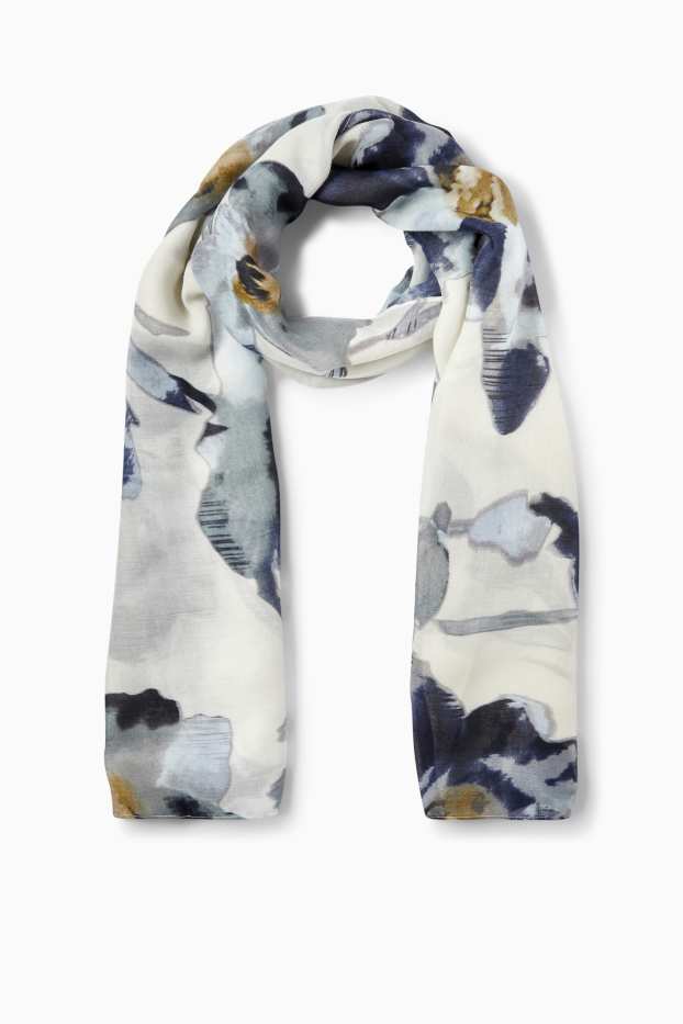 Femmes - Foulard - à fleurs - beige / bleu
