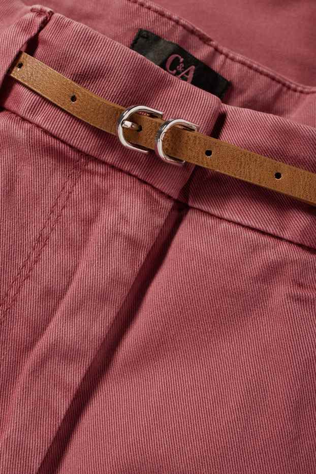 Femei - Pantaloni de stofă cu curea - talie înaltă - barrel leg - bordo