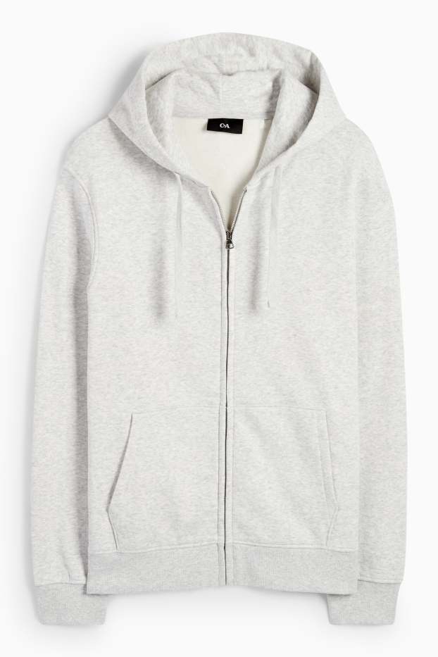 Hommes - Sweat zippé à capuche - gris clair chiné