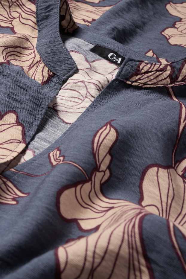 Dames - Jurk met V-hals - gebloemd - blauw