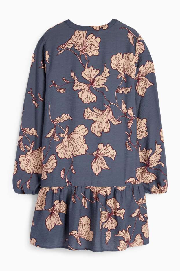 Dames - Jurk met V-hals - gebloemd - blauw