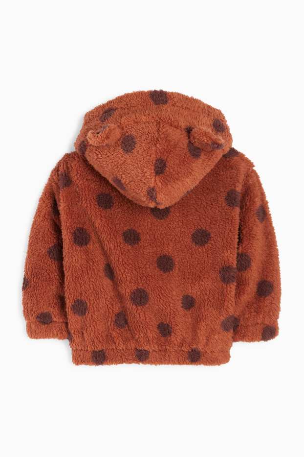 Bambine - Giacca in pelo teddy con cappuccio - imbottita - a pois - marrone
