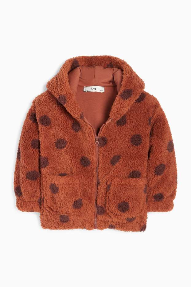 Bambine - Giacca in pelo teddy con cappuccio - imbottita - a pois - marrone