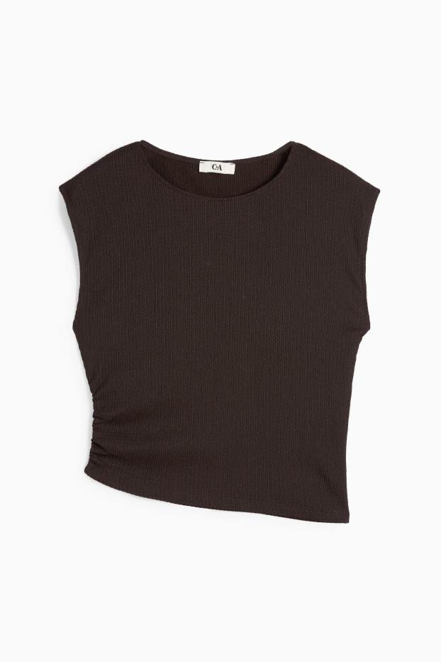 Damen - Crop Top - strukturiert - dunkelbraun
