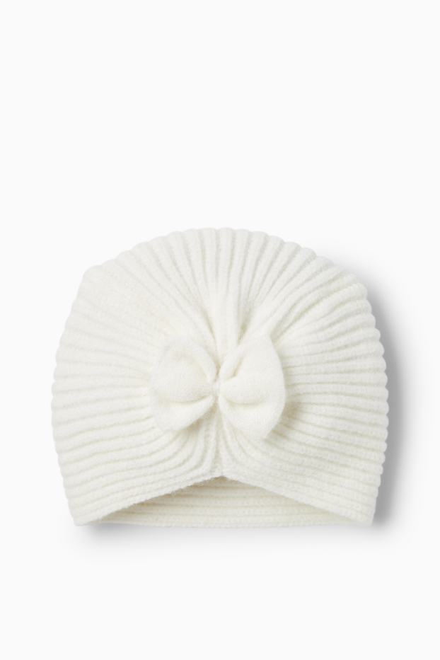 Baby: meisjes - Gebreide babymuts - geribd - wit