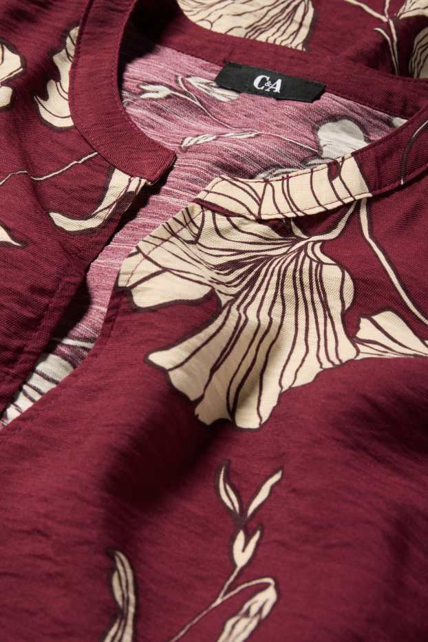 Women - V-neck dress - floral - bordeaux