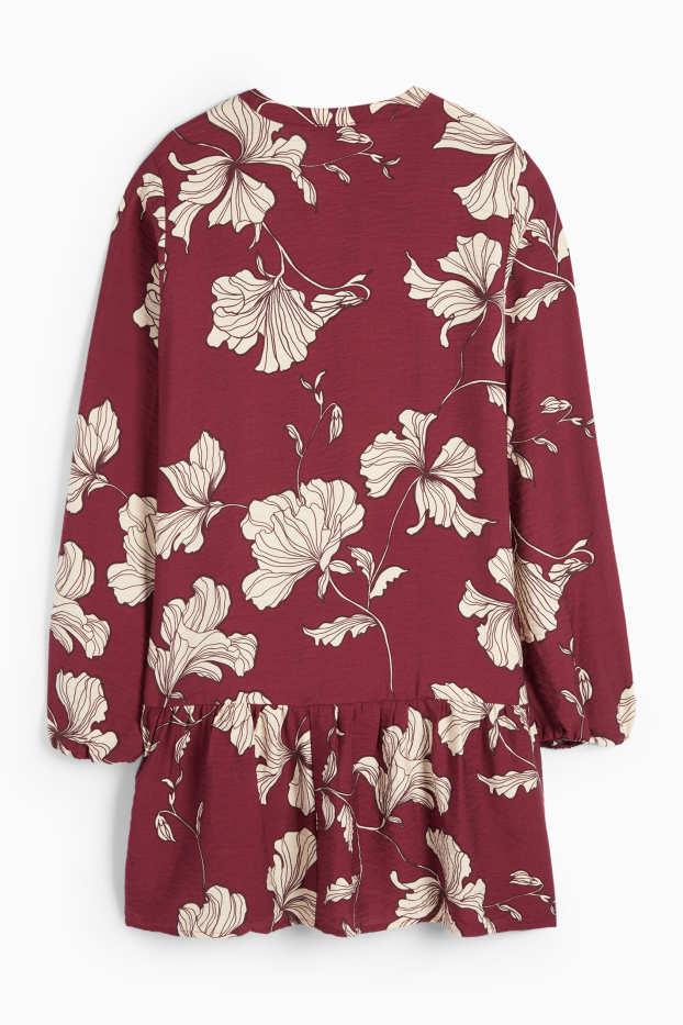 Women - V-neck dress - floral - bordeaux