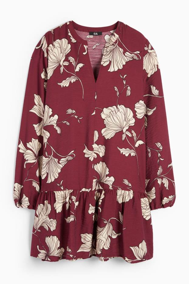 Women - V-neck dress - floral - bordeaux