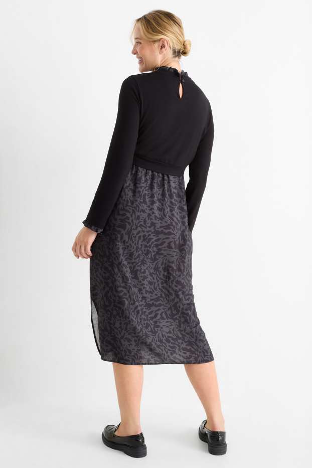 Femmes - Robe d’allaitement - look 2-en-1 - à motif - noir