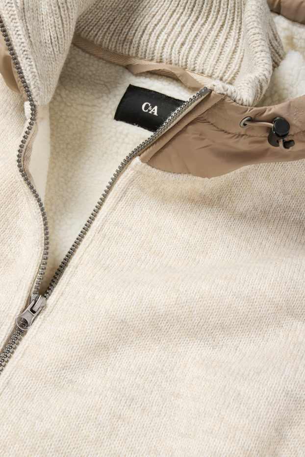 Herren - Strickjacke mit Kapuze - hellbeige