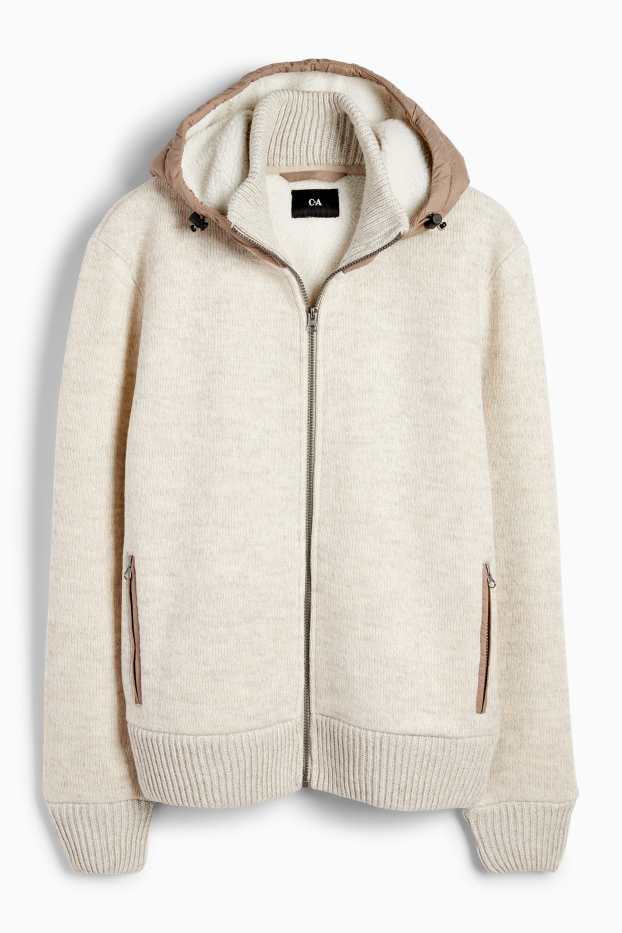 Herren - Strickjacke mit Kapuze - hellbeige