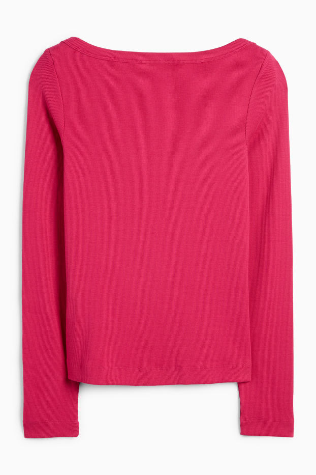 Femmes - Haut à manches longues - slim fit - finition côtelée - rose