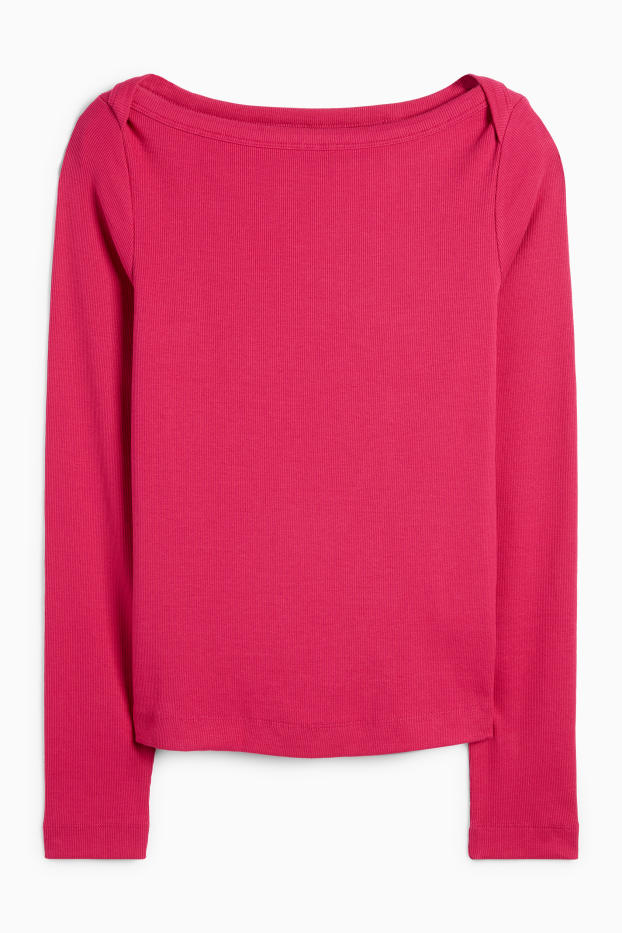 Femmes - Haut à manches longues - slim fit - finition côtelée - rose
