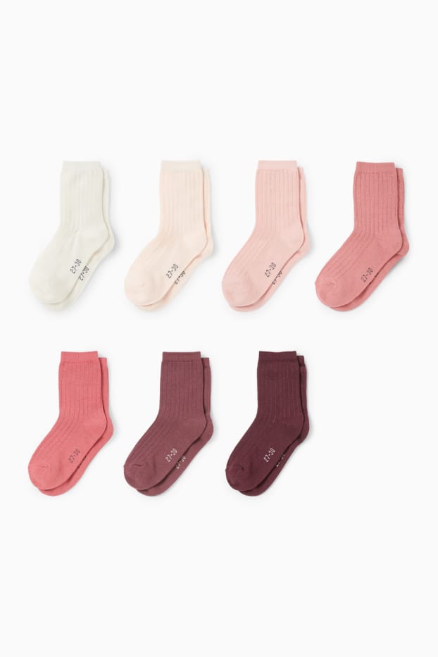 Kinder Mädchen - Multipack 7er - Socken - gerippt - rosa