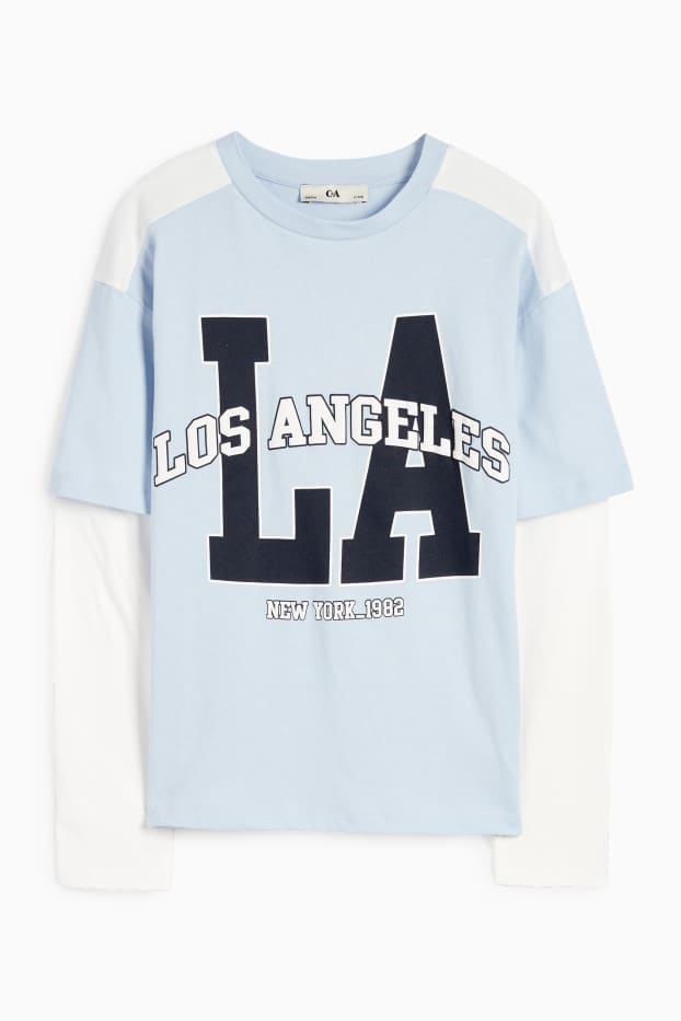 Kinder Mädchen - Los Angeles - Langarmshirt - 2-in-1-Look - hellblau